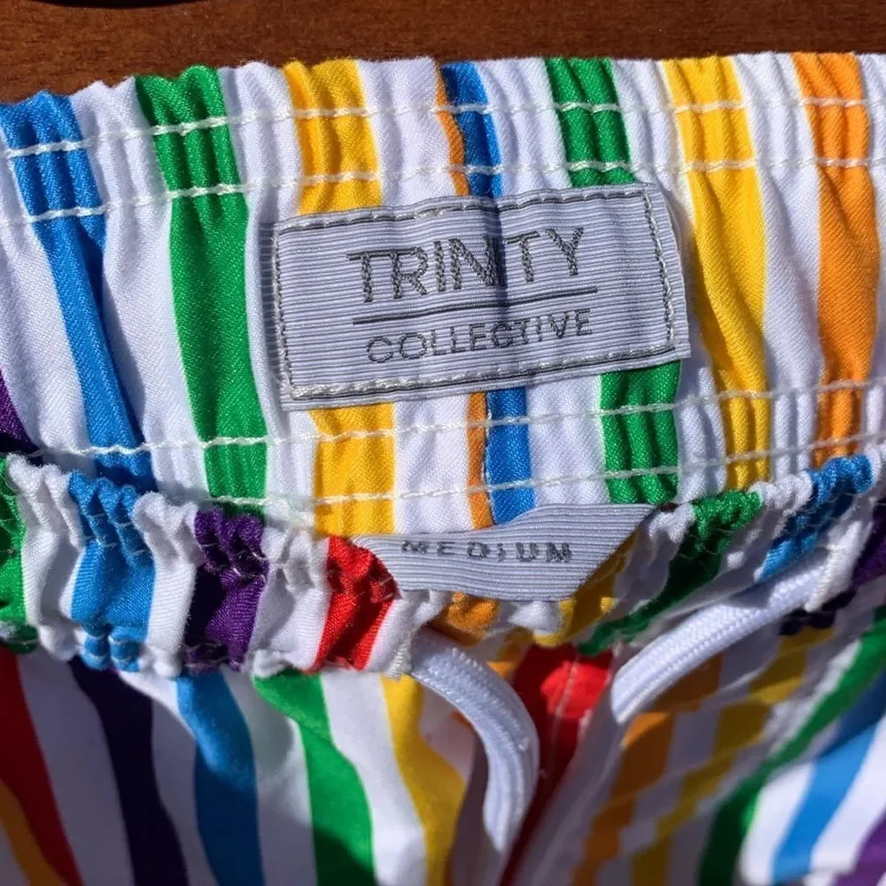 Take 50% OFF- Trinity Collective Rainbow Striped Unlined Swim Trunks, Size-M